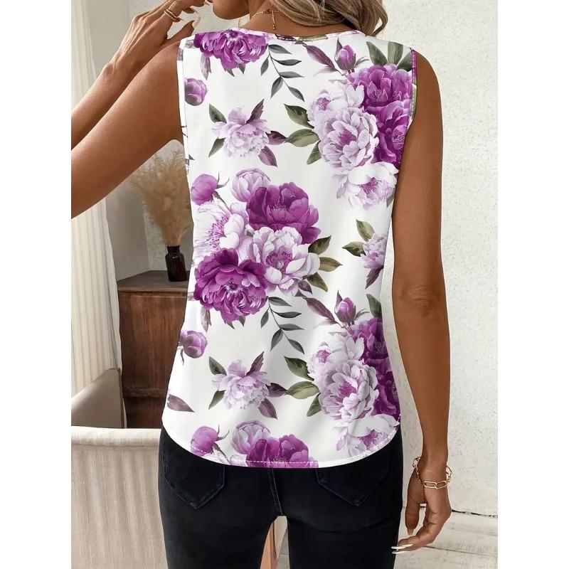 Summer Women's Camisole Vest Casual Round Neck Pullover Digital Print Tops Camisole
