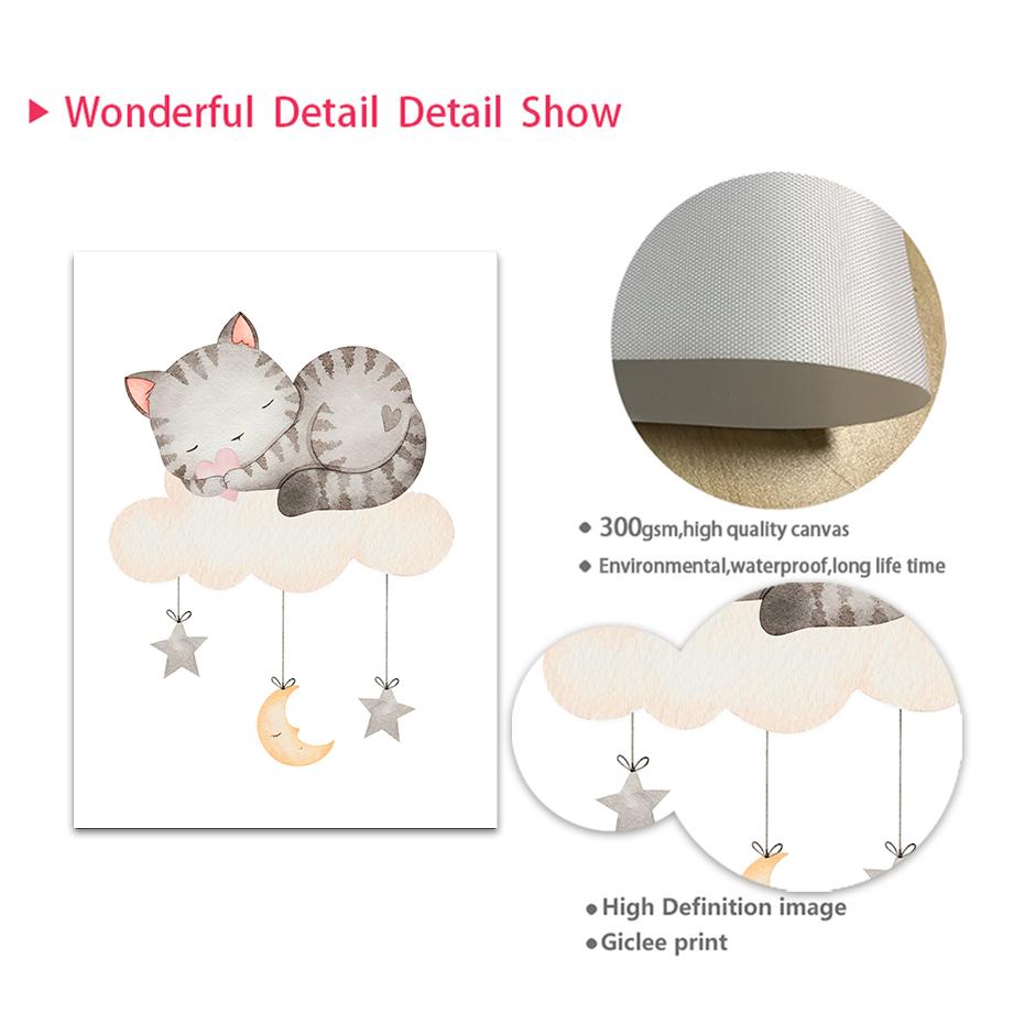 Elefant Kaninchen Katze Sonne Regenbogen Mond Stern Wolke Boho Wandkunst Leinwand Malerei Poster und Drucke Wandbilder Kinderzimmer Dekor