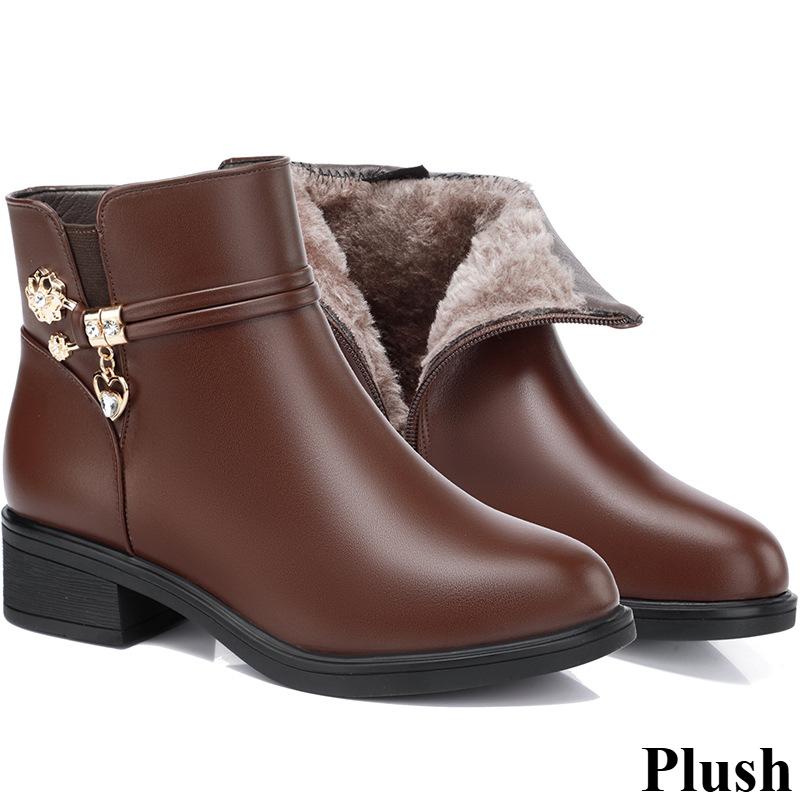 Cotton Shoes Autumn and Winter Plus Velvet Leather Shoes Warm and Lightweight Low-heeled Women's Shoes Soft Leather Soft Bottom Short Boots