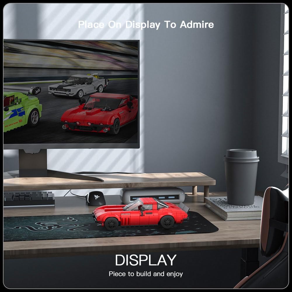 Mould King Speed Champion Corvette Super Car Building Toys with Acrylic Display Case, 27034 Model Car Kits Building Blocks, Classic Chevy Car