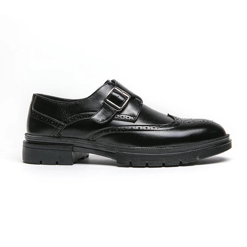Men Loafers Shoes Round Toe Buckle Strap Black Brown Business Shoes for Men with  Size 38-46 Dress Shoes Men