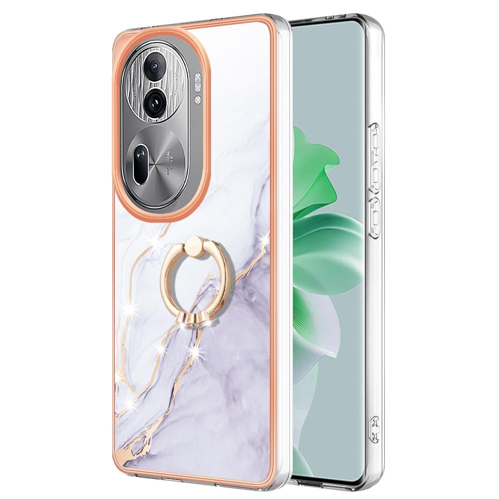For Oppo Reno11 Pro 5G (Global) Case with Ring Kickstand Marble Pattern Electroplating TPU Back Cover