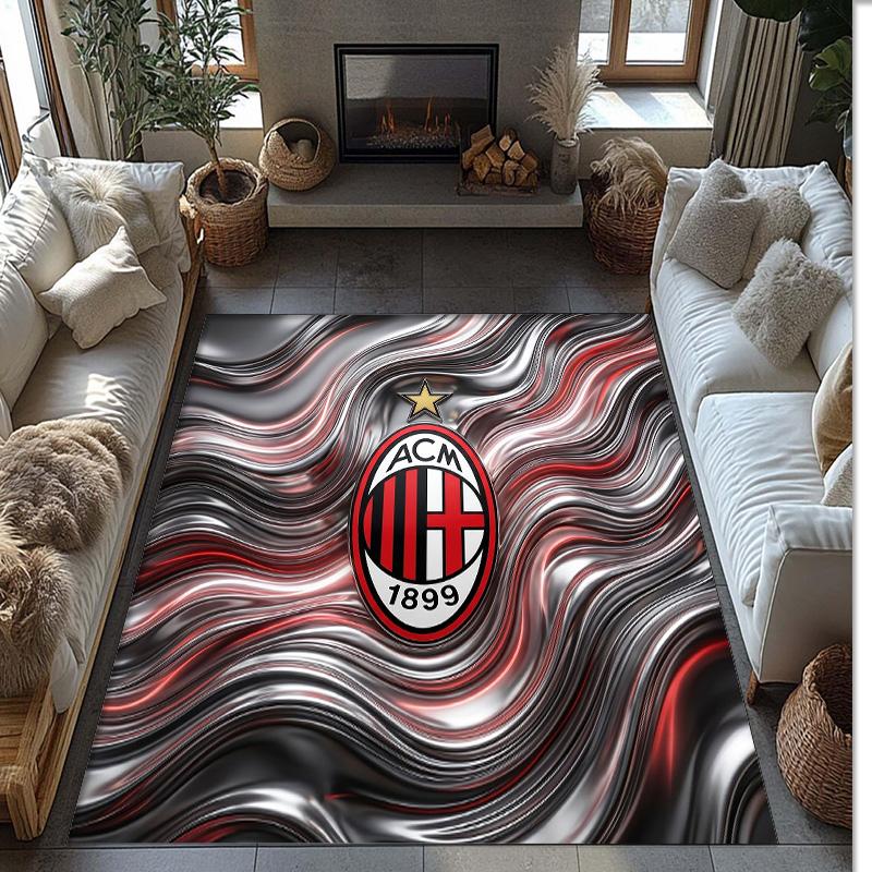 Tappeto in Flanella Stampato AC Milan Antiscivolo Morbido Poliestere Tappeto per Pavimento Tappetino Decorativo da Interno per Camera da Letto Soggiorno Divano Sala Giochi Decorazione Casa