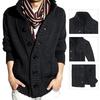 Stehkragen Langarm Herren Strickjacke Seitentaschen Knopfverschluss Einfarbig Pullover Mantel Strickware