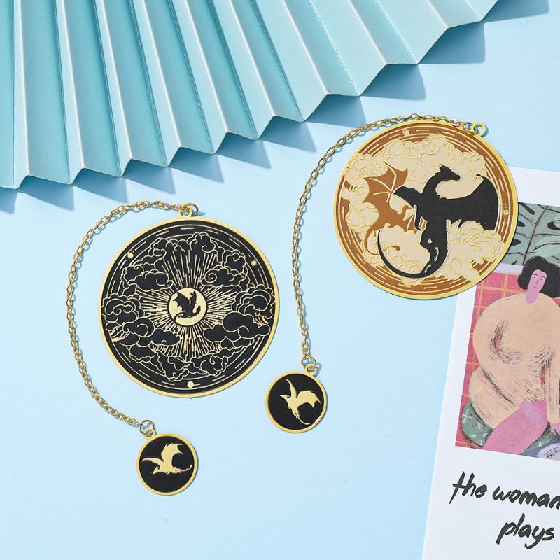 Fourth Wing Bookmark - Dragon Knight Story Gothic Round Metal Bookmark Book Accessories Pendant Dragon Bookmark Stationery