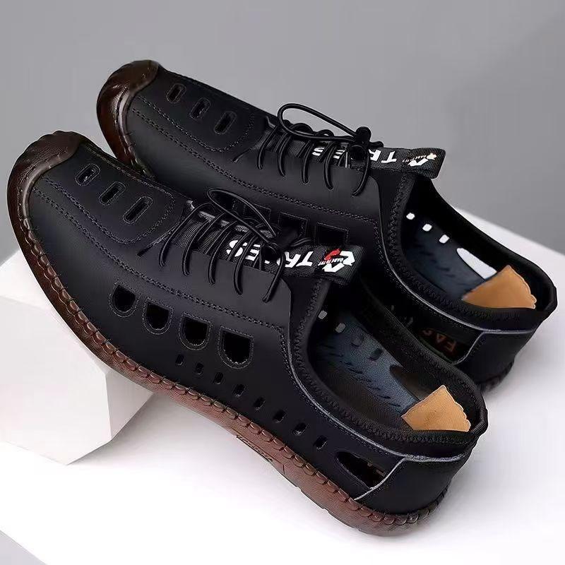 Summer men's sandals hollow men's shoes 2025 new breathable leather shoes versatile sandals comfortable breathable sandals