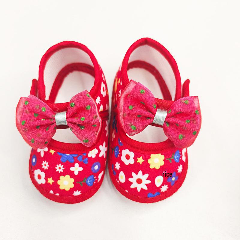 

Цветочные туфли на липучке для малышей, мягкая нескользящая подошва с бантом Size 12