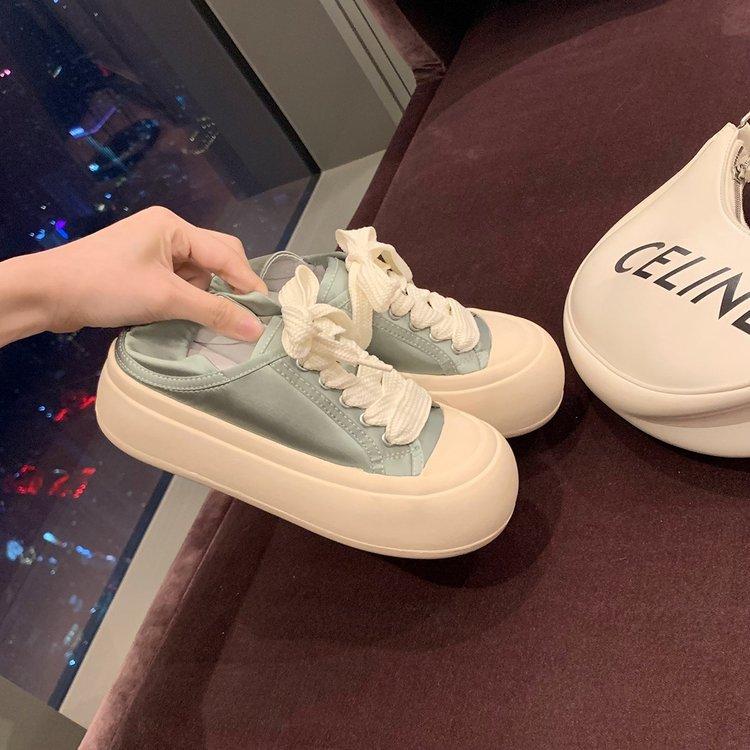 

Leather big-headed espadrilles, silk and satin thick-soled laces, Korean version round-headed casual shoes, women s board shoes, versatile little whit 40