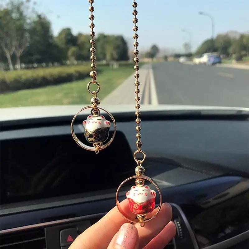 Ciondolo per Auto Gatto Portafortuna Decorazione Specchietto Retrovisore Ceramica Lega Accessori Cruscotto Regalo