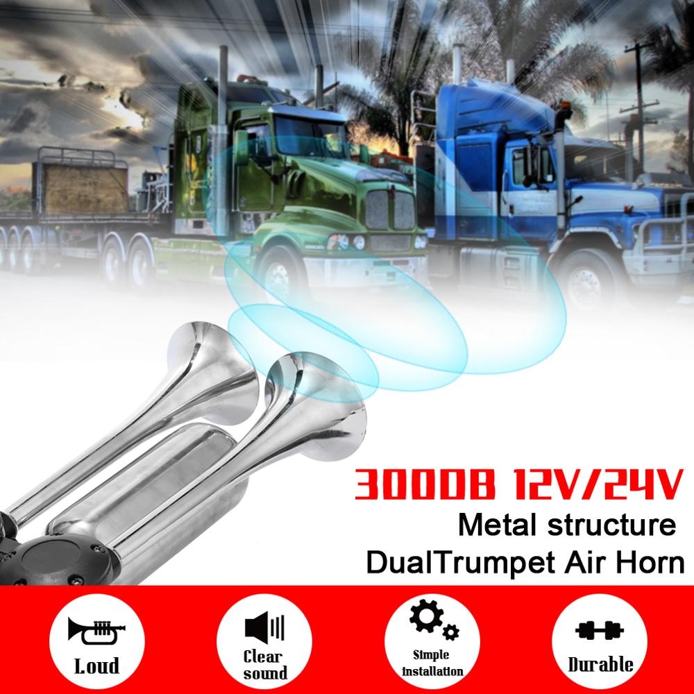 Dual Trumpet Air Horn 300DB Universal Trumpet Truck Dual Air Horns Kit Super Loud Speaker for Car Van Boat Pickup Auto