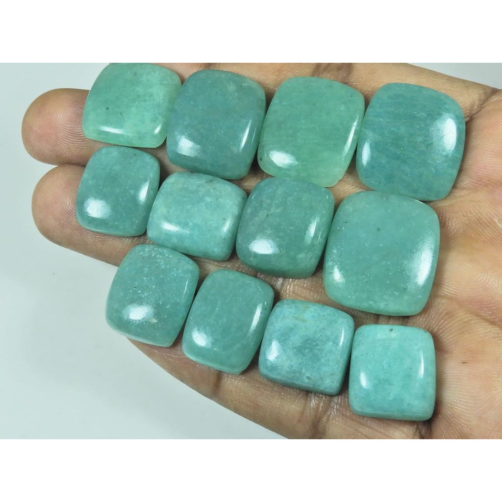 195Cts. Natural Green Amazonite Octagon Cabochon Loose Gemstone 12 Pcs Lot C-3020