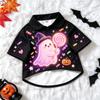 Pet Dog Shirt Glowing Pumpkin Ghost Witch Hat Print Breathable Button Up for Small Medium Dogs Cute Halloween Theme Party Wear