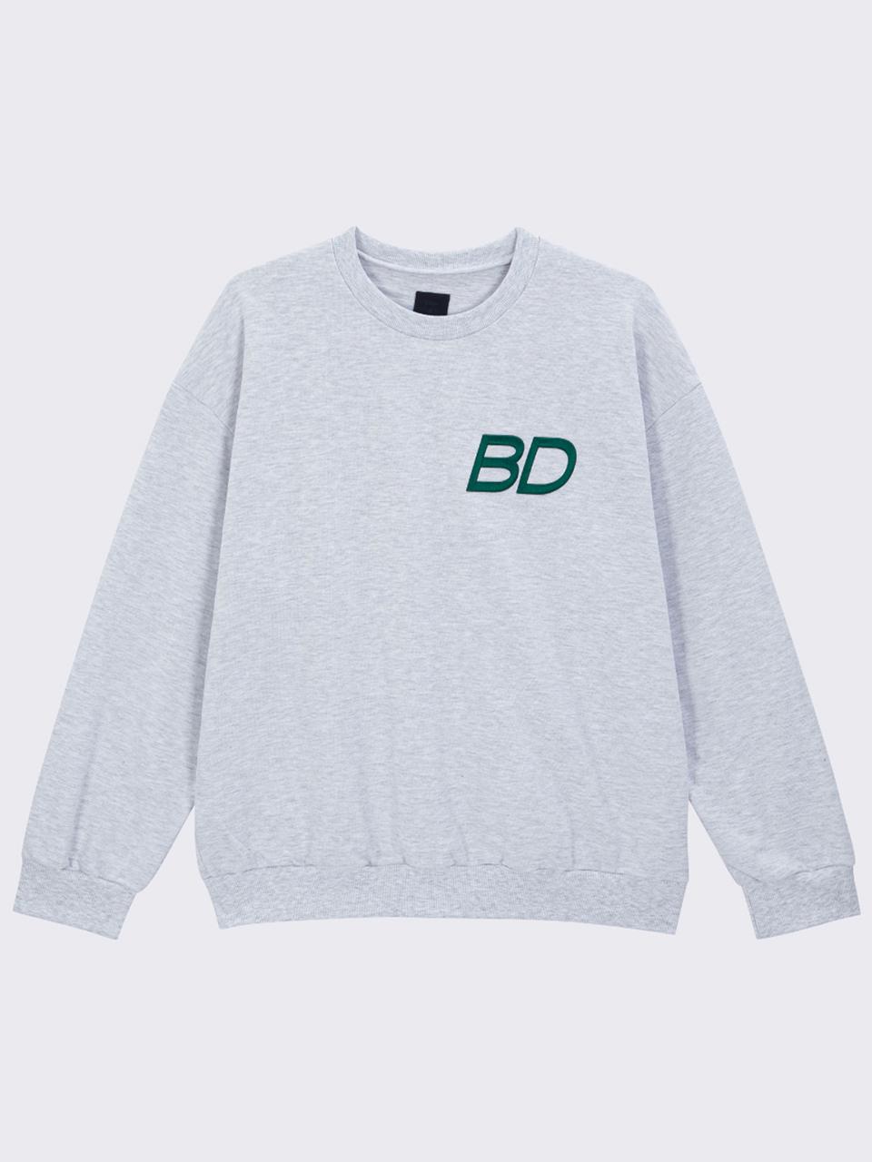 Свитшот Bddn с свободной надписью (Серый меланж_Зеленый) N1
