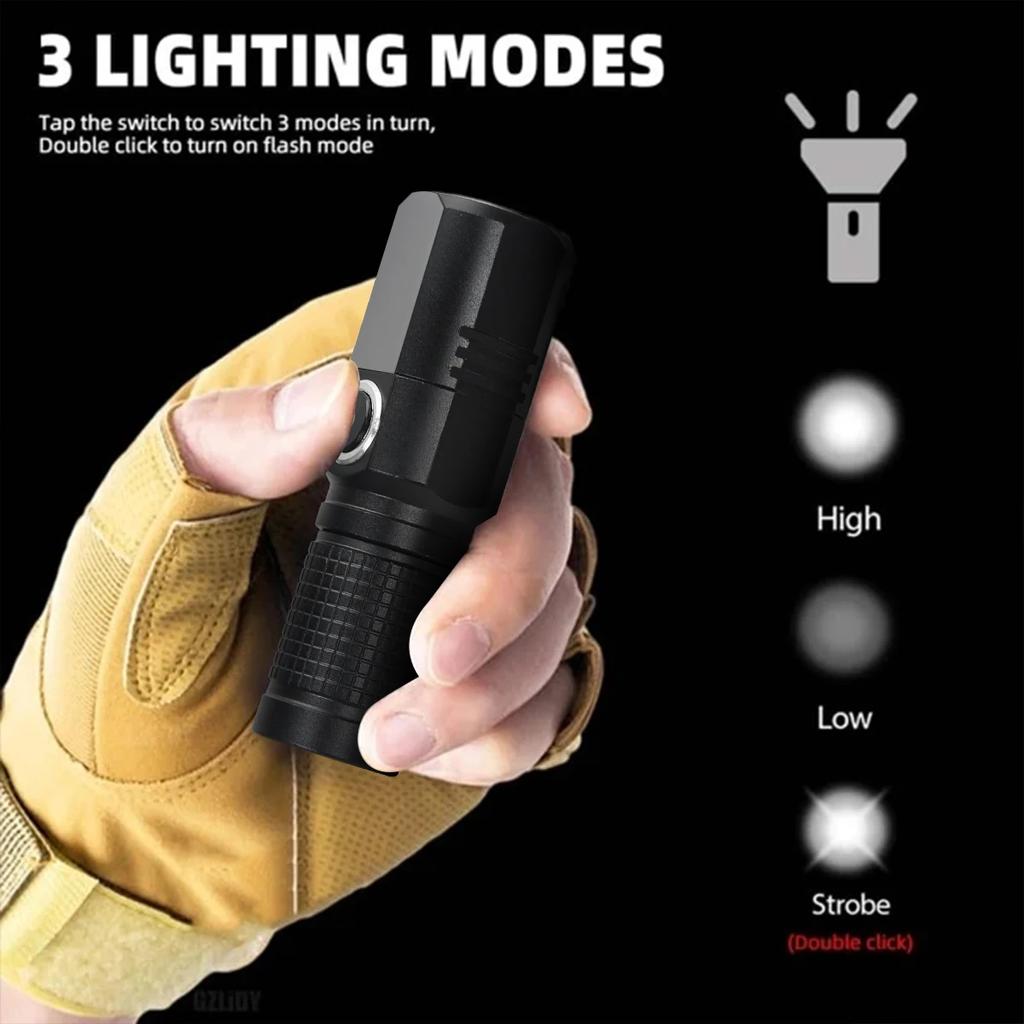 Super Bright EDC XHP50.3 LED Flashlight USB Torch Type-c Rechargeable Zoom Fishing Lantern Powerful 3 Lighting Mode Camping Lamp