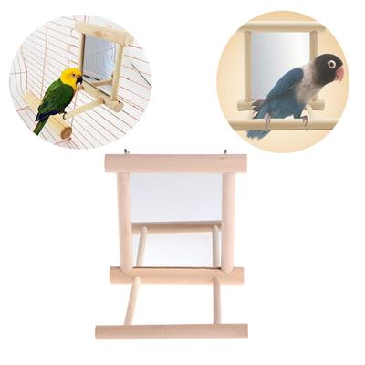 Brinquedo de balanço para beija-flor, espelho de brinquedo para pássaros, espelho de brinquedo para pássaros com suporte de poleiro, brinquedo para pássaros para papagaio de madeira