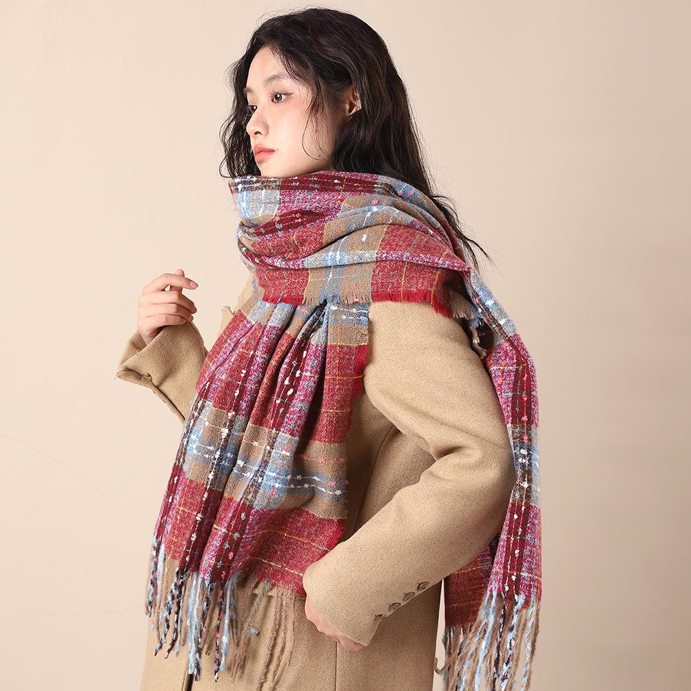 Scarf Winter Women's Blue Plaid Shawl New Versatile Korean Student Scarf Men's Plaid Scarf