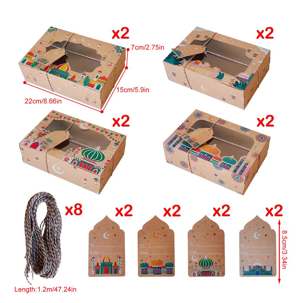 Pack of 8 Chocolate Candy Boxes Eid Mubarak Decorative Paper Boxes for Muslims Holiday Gifts Ramadans Decoration