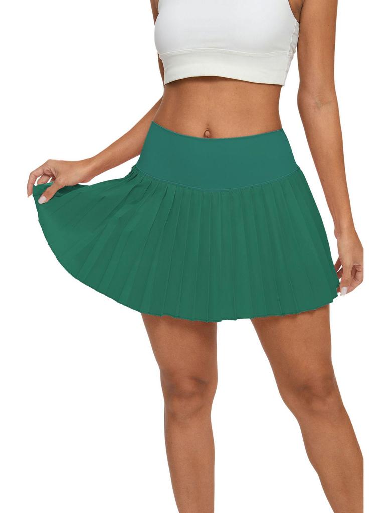 High-Waisted Pleated Sports Mini Skirt with Pockets - Women's Anti-Exposure Tennis Skirt