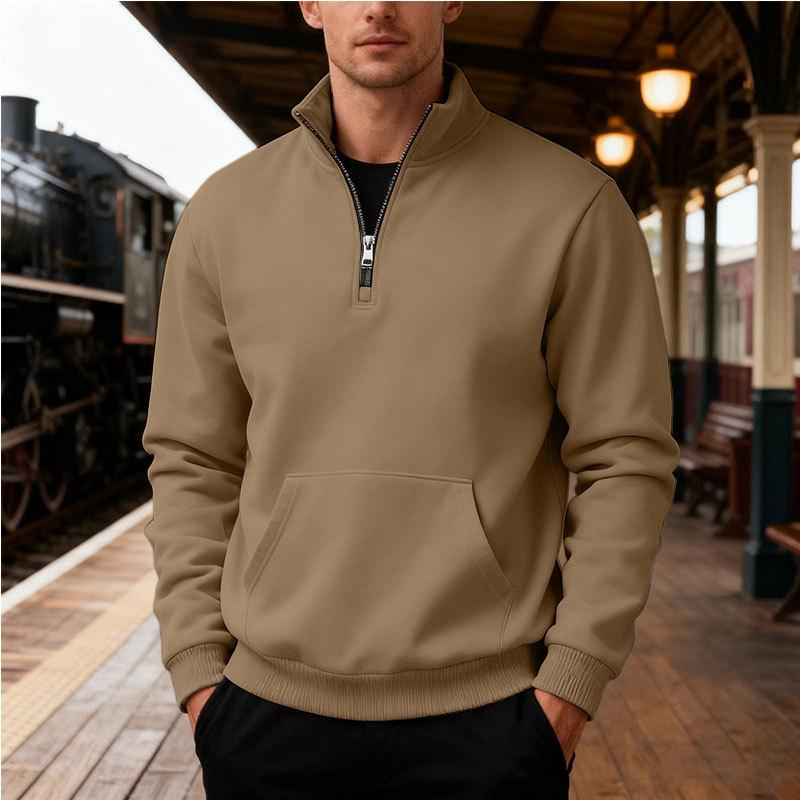 Осень/Зима Новое поступление: Мужской свитшот с воротником-стойкой, однотонный, на молнии до середины, с карманами, с длинным рукавом XXXL верблюд
