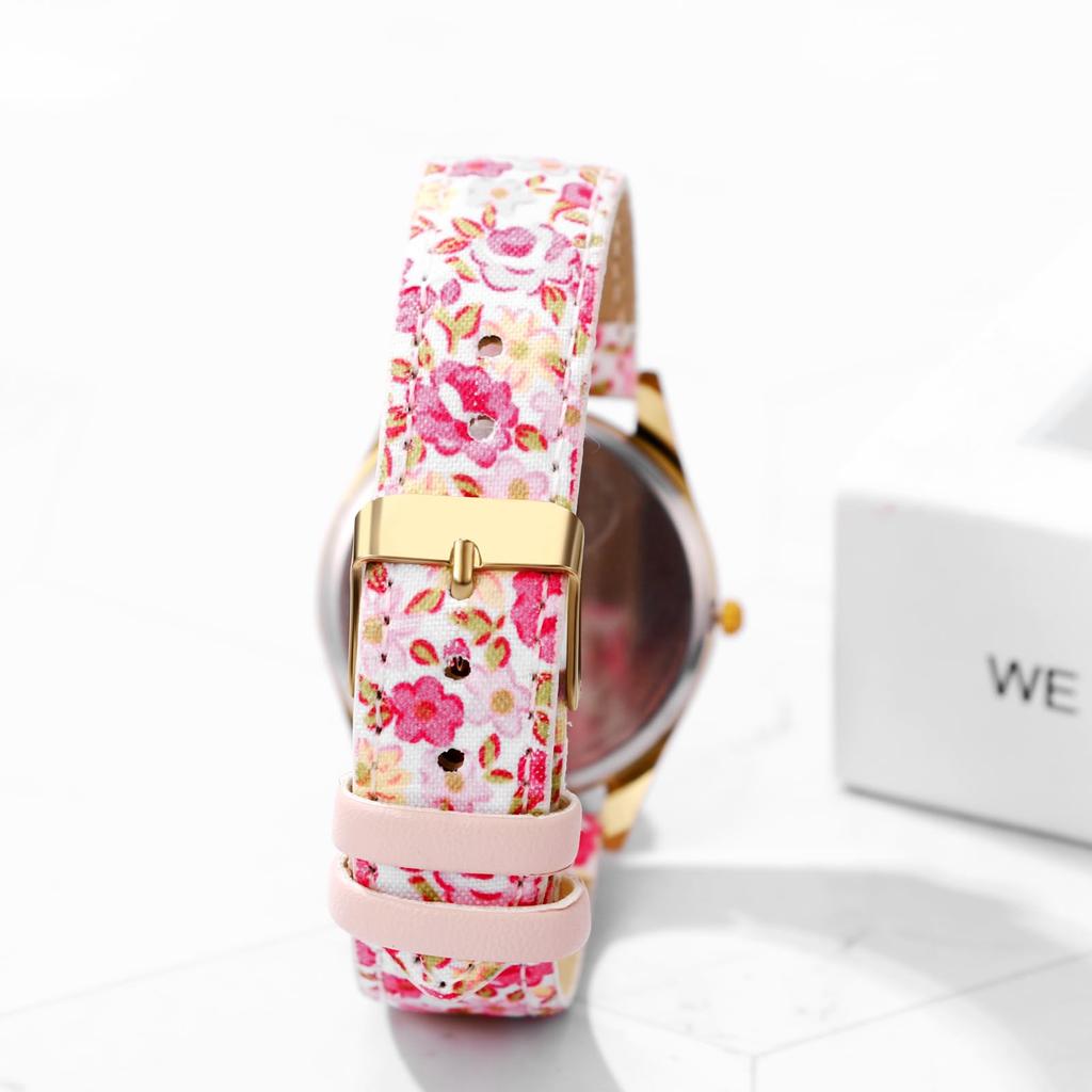 Bohemian Floral Watch with PU Leather Floral and Petal Analog Quartz Watch with Adjustable Arabic and Stylish Perfect Gift for and Christmas Women's
