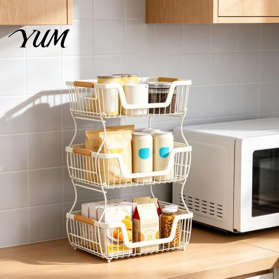 Stabiler Schreibtisch-Organizer 2/3-stöckiges Arbeitsplatten-Regal, Robuster Obstkorb-Ständer, Platzsparender Karbonstahl-Ständer für Küche, Speisekammer