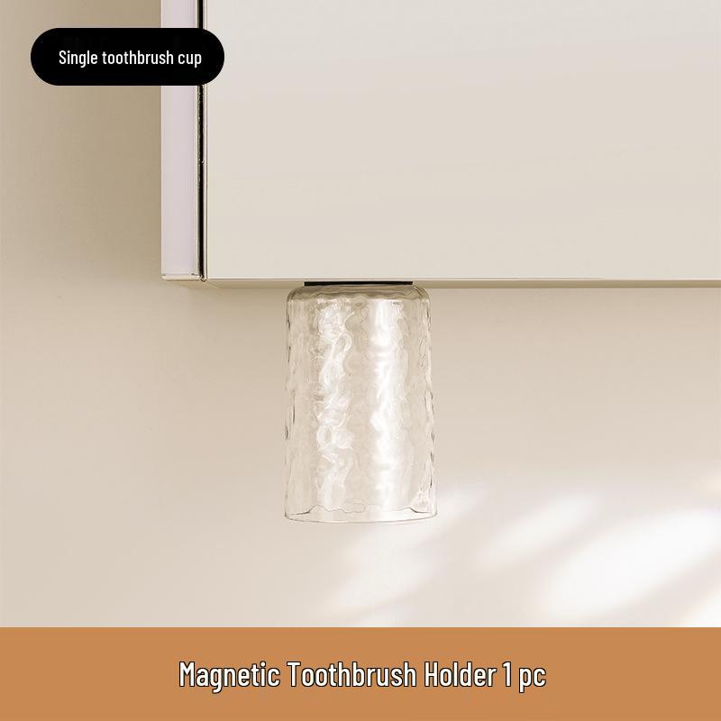 Glacier Pattern Wall-Mounted Toothbrush Holder with Toothpaste Squeezer and Magnetic Inverted Rinsing Cup