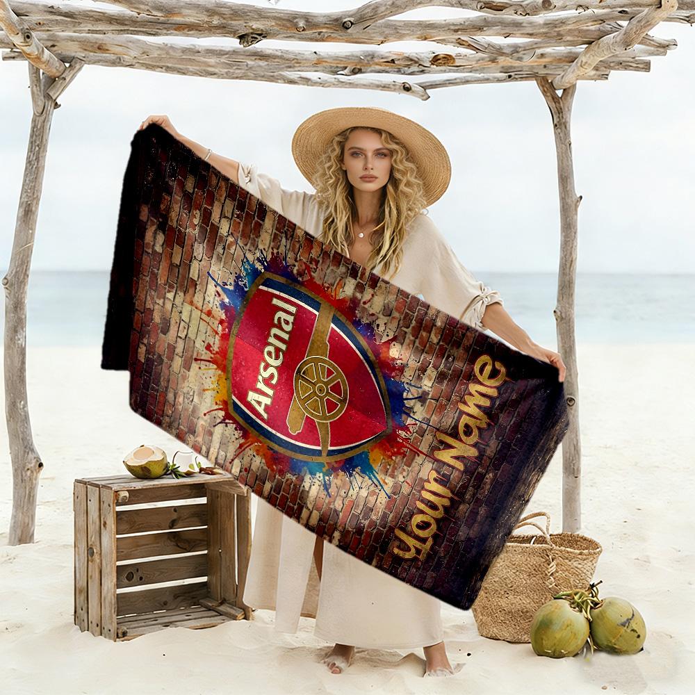 Arsenal F.c. Customize Your Name Beach Towel Super Soft Microfiber Quickdry Fabric