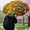 1pc Women's Automatic Umbrella with Self-Opening Button, 8-Rib Heavy-Duty Frame & -Inspired Cherry Blossom/Gardenia Floral Pri