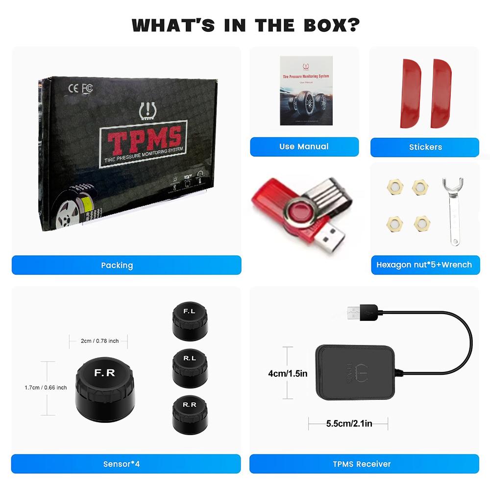 Android TPMS Spare Tyre External Sensor Tire Pressure Monitoring System USB TPMS for Car Navigation Radio DVD Player Detection