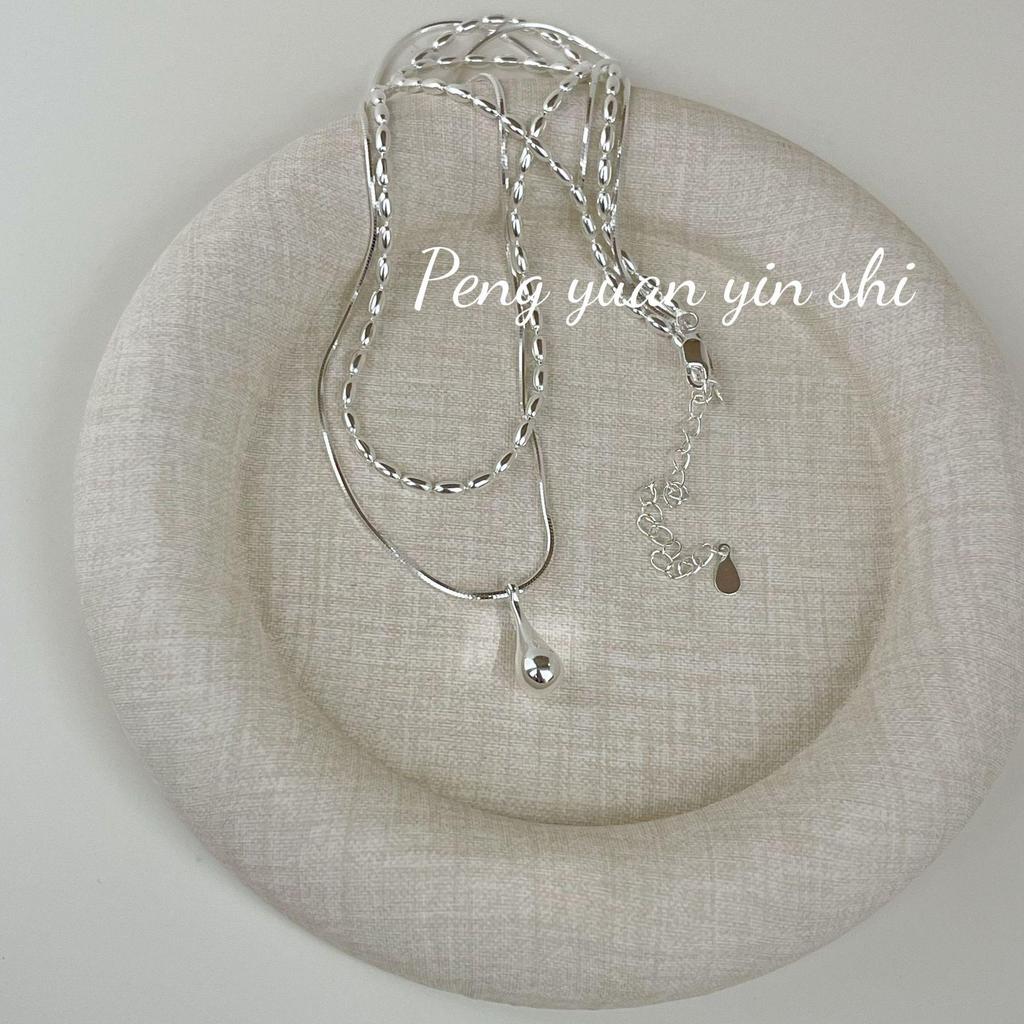 S925 Sterling Silver Water Drop Double Layer Necklace for Women - High-End, Simple, Layered Clavicle Chain