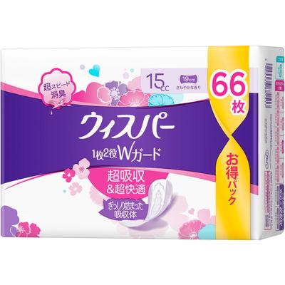 Whisper Panty Liner 15cc for Discharge and Moisture Care 66sheets Light Incontinence Surface Material: Polyolefin Nonwoven Fabric / Water Ab