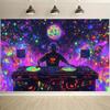 DJ Musikstudio Wandteppich Psychedelisches Plattenspieler Universum Design für Neon Party Gaming Zimmer Dekoration