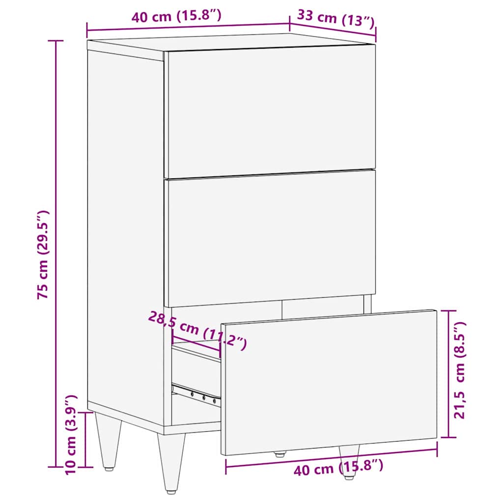 Sideboard with Shelf Black 40 x 33 x 75 cm Solid Mango Wood
