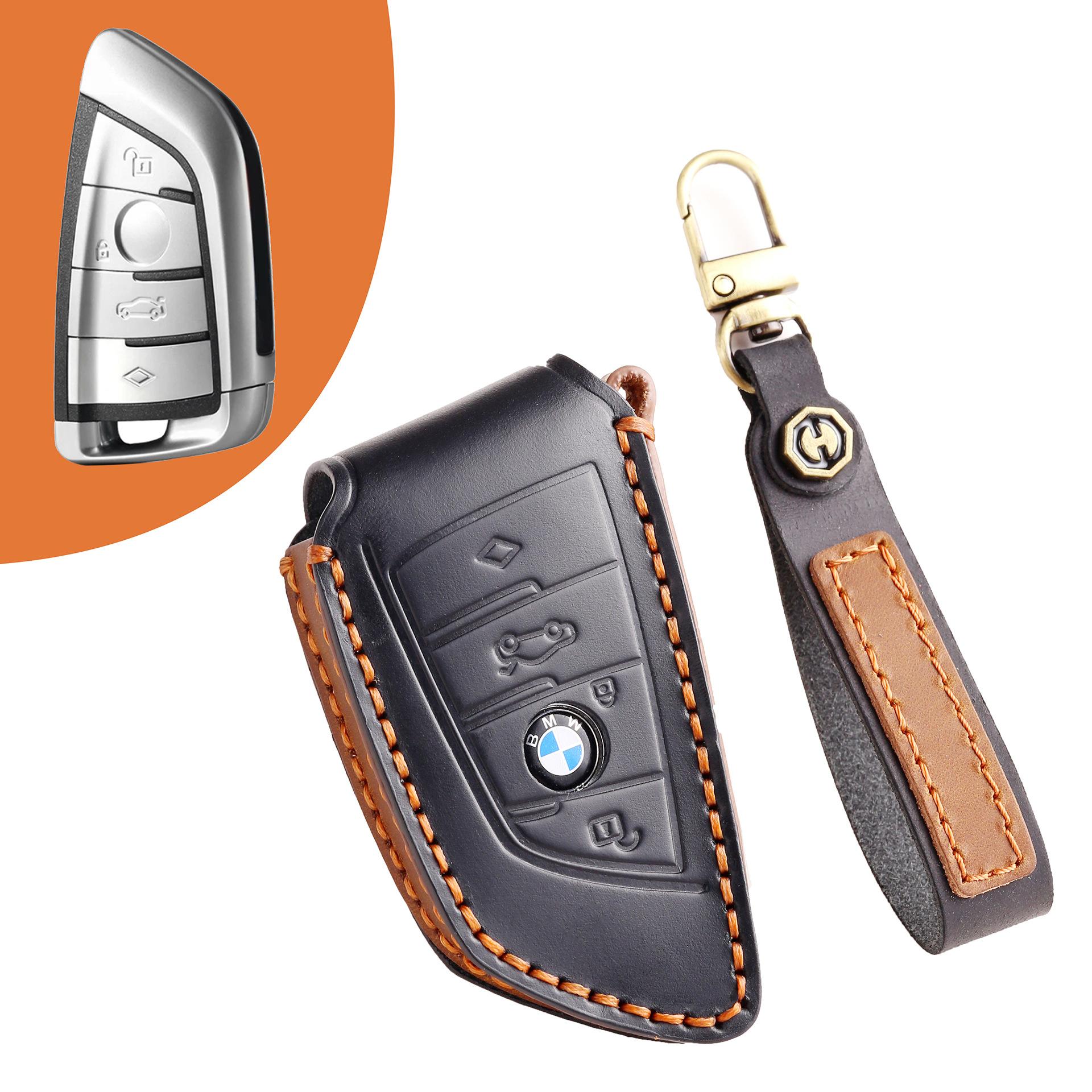 

Applicable to BMW 5 series blade key cover, genuine leather, high-end car key cowhide, new key case, car supplies чёрный
