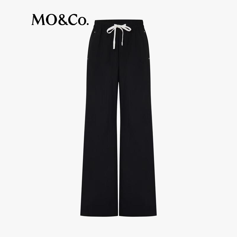 MO&Co. Contrast-Stitch Wide-Leg Casual Pants