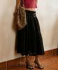 Nive Tonal Pattern Frill Tiered Long Skirt (Black)