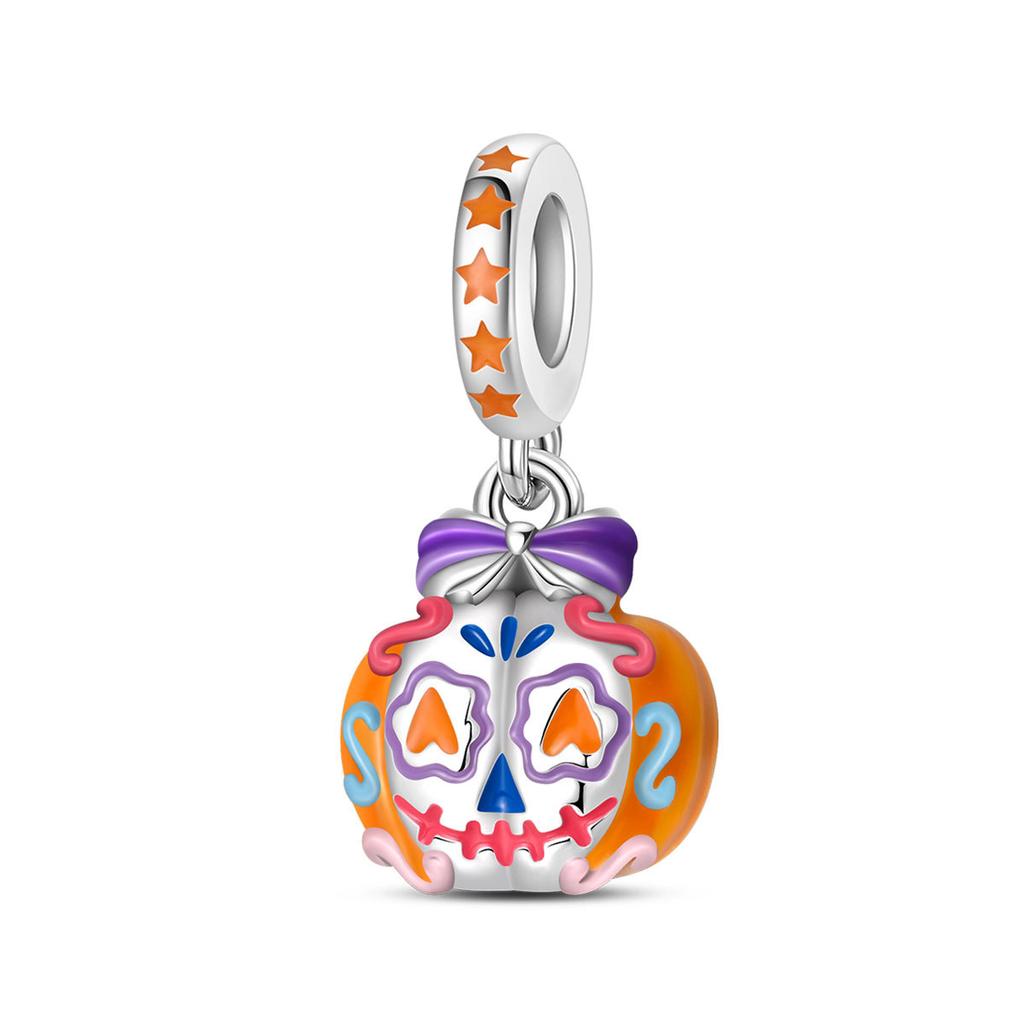 S925 Silver Halloween DIY Jewelry Kit Pumpkin Skull Bat Charm Pendant Beads Bracelet Making Craft Accessories