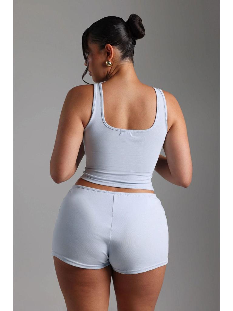 Trendy Women's Knit Sleeveless Vest and Shorts Set - Two-Piece Sporty Casual Lounge Wear.