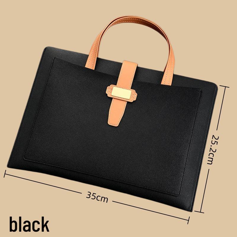 A4 Leather Business Document Bag - Portable Handheld Briefcase