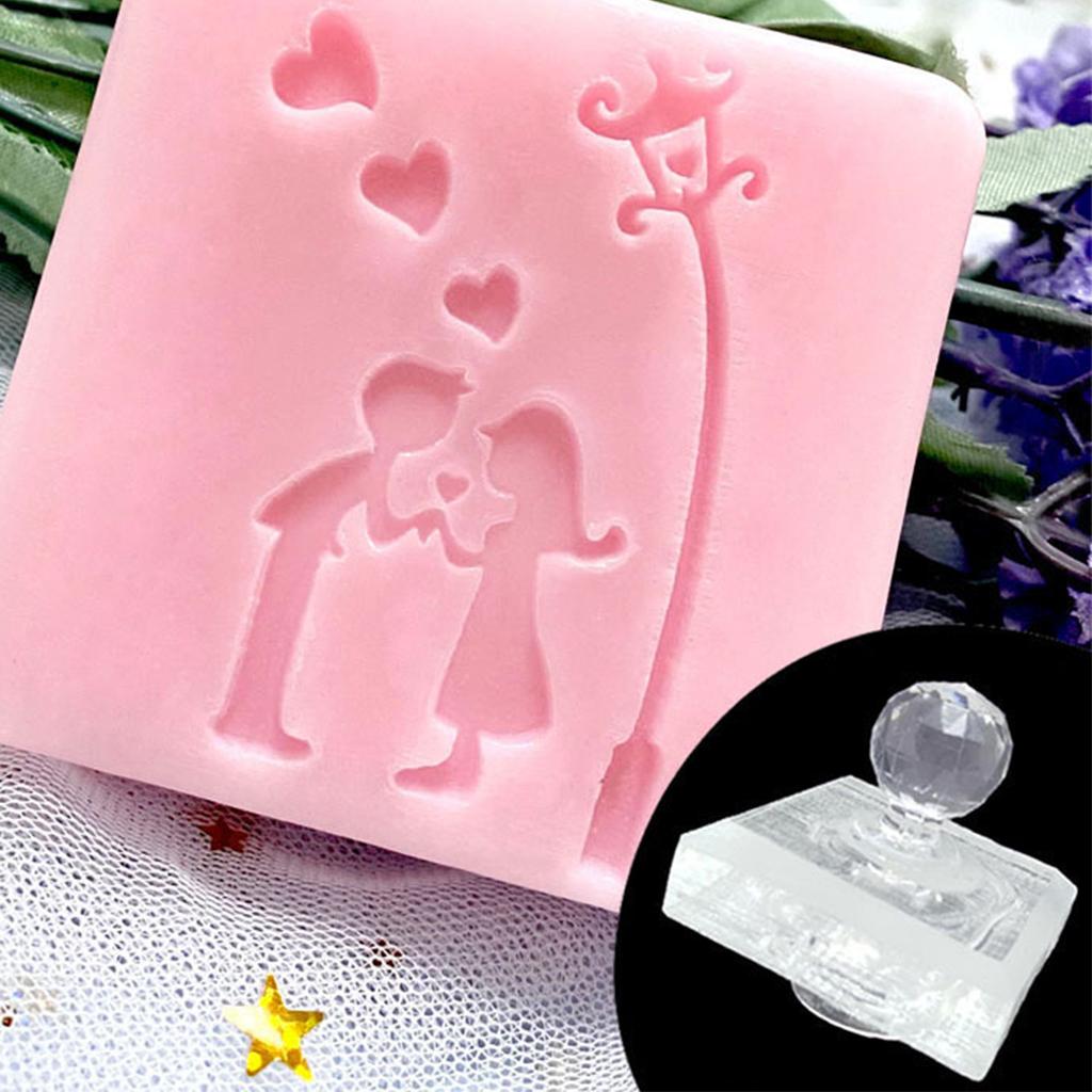 Valentines Day Acrylic Clear Seal Natural Organic Soap Making Tool Accessories Love Heart Pattern Soap Stamp Block