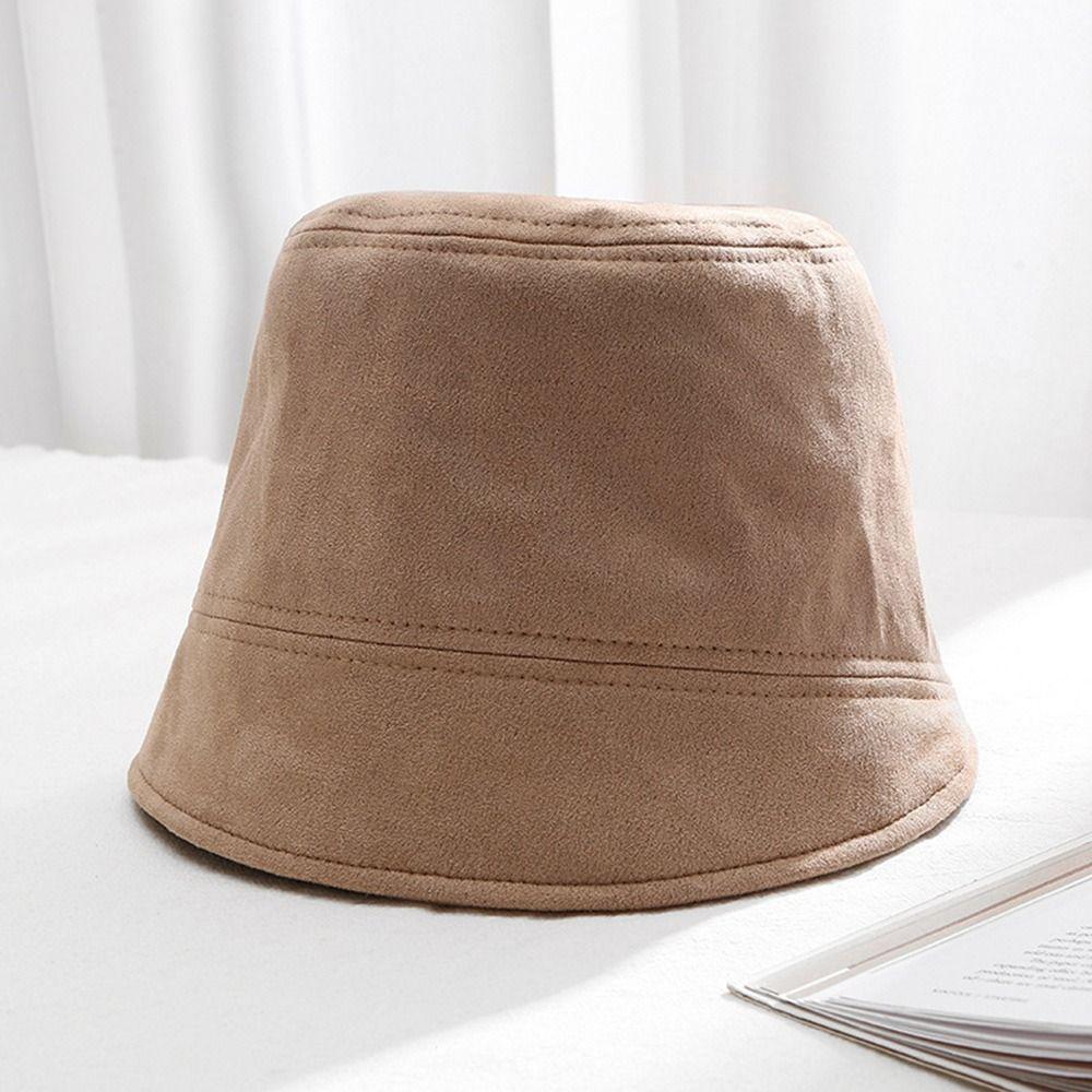 Plush Fisherman Cap Suede Wool Basin Sun Cap Outdoor Bucket Hat  for Women