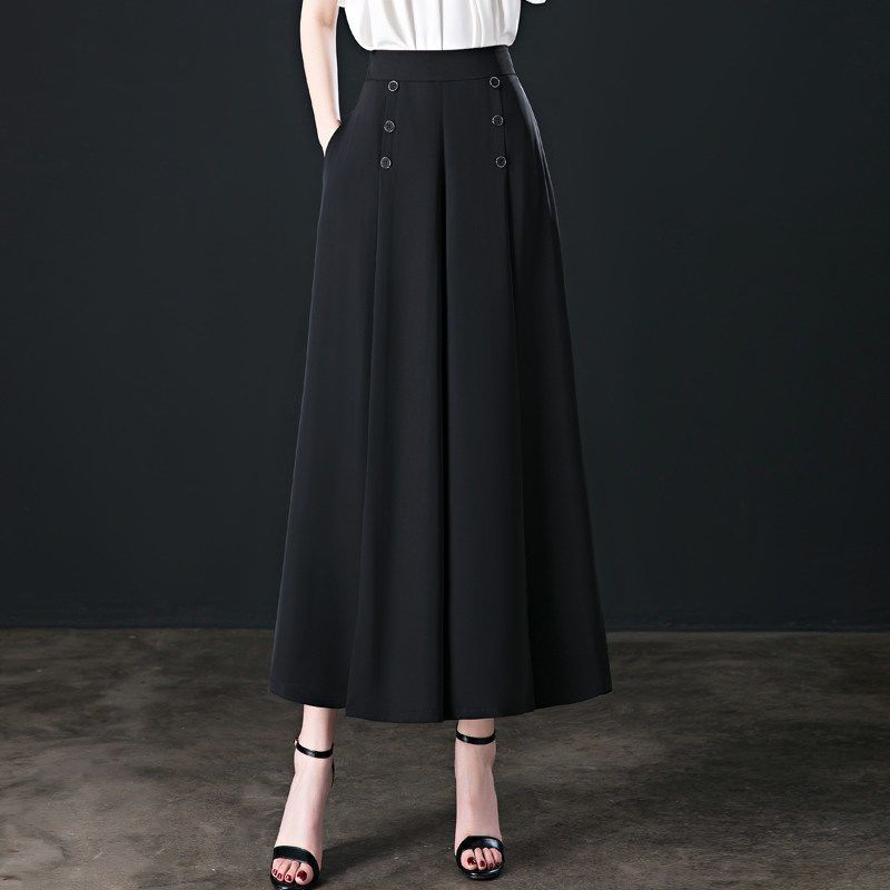 

Women s Summer Solid-Color Lightweight Loose-Fit Skirt-Pants Middle-Aged Mom s Flowing Wide-Leg Pants with Elegant Drape XS