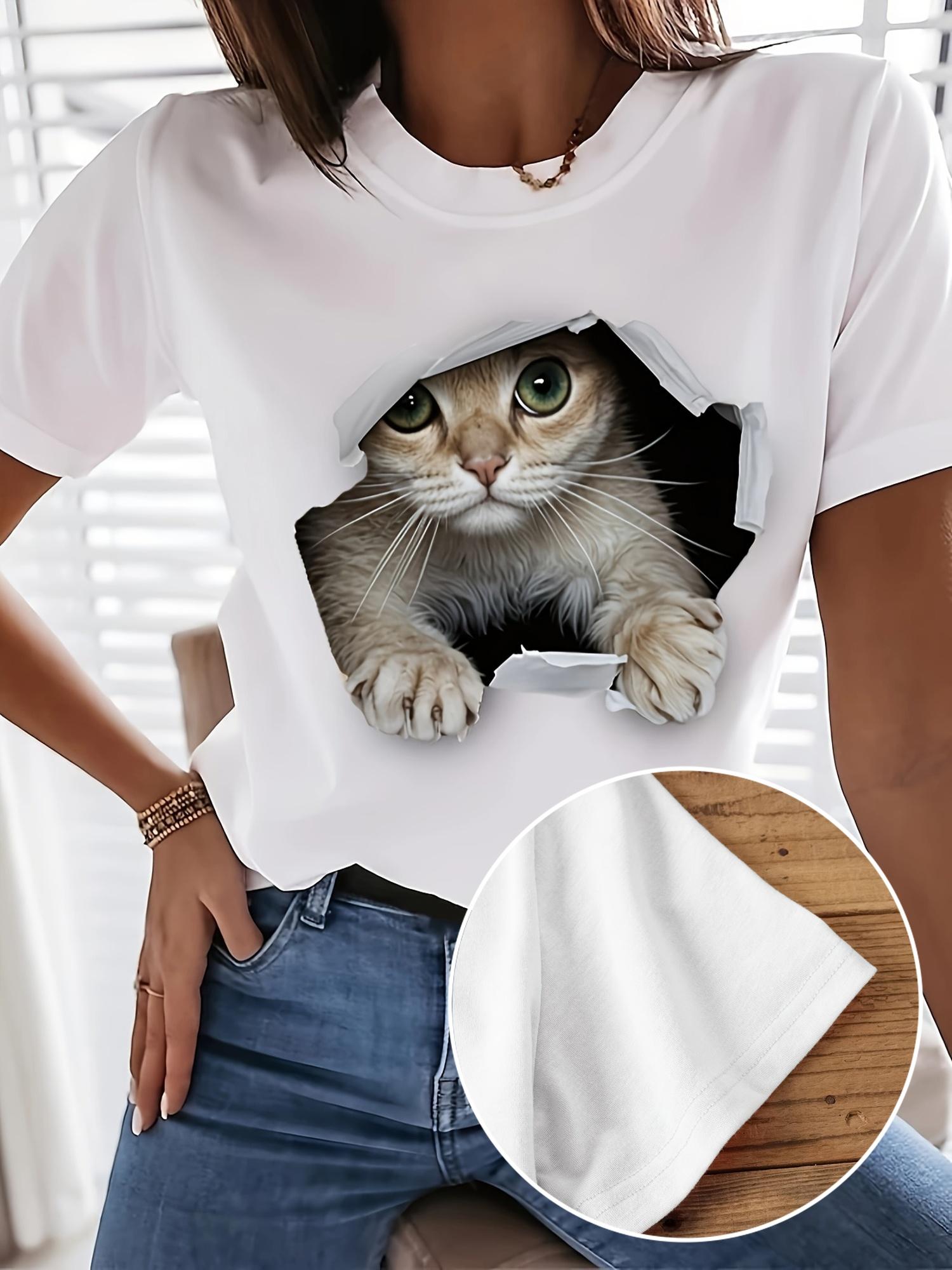 Realistic Cat Print T-shirt XL