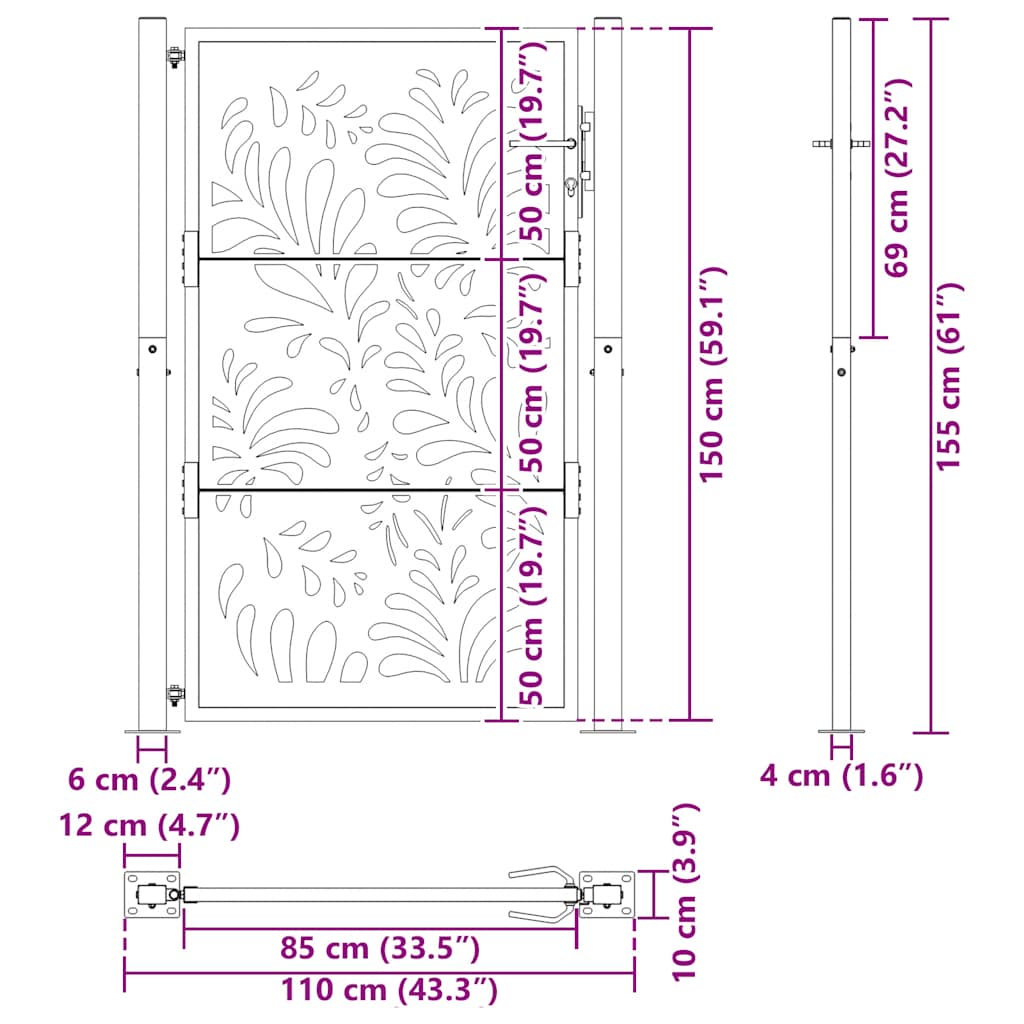 Garden Gate Black 100 X 150 Cm Steel Wavy Design