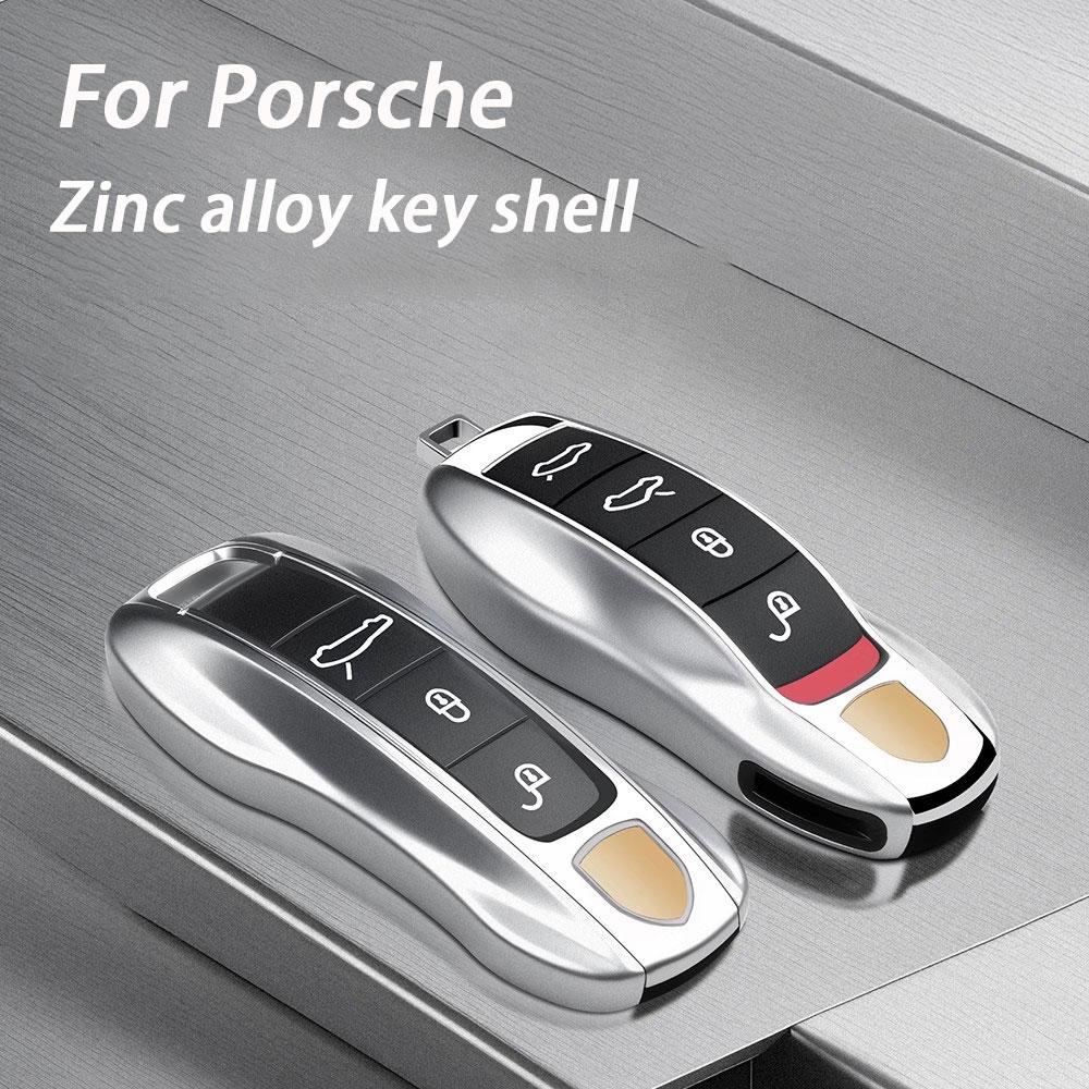 Zinc Alloy Material Case For Porsche Cayenne Panamera Macan Cayman 718 911 Taycan Gloss Chrome Key Shell Car Key Case