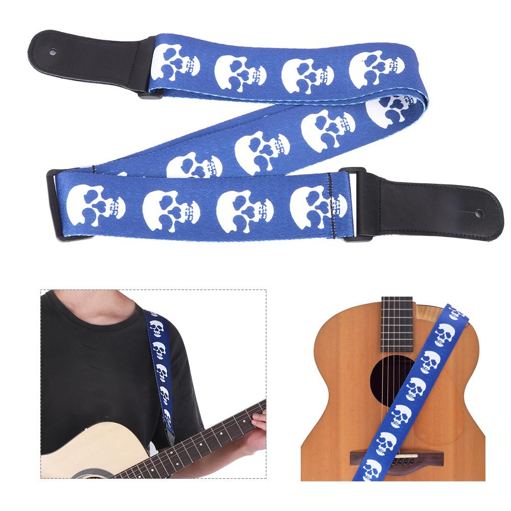 Guitar Strap Acoustic Electric Bass Ukulele Belt Adjustable Skull Pattern Leather HeadBlue