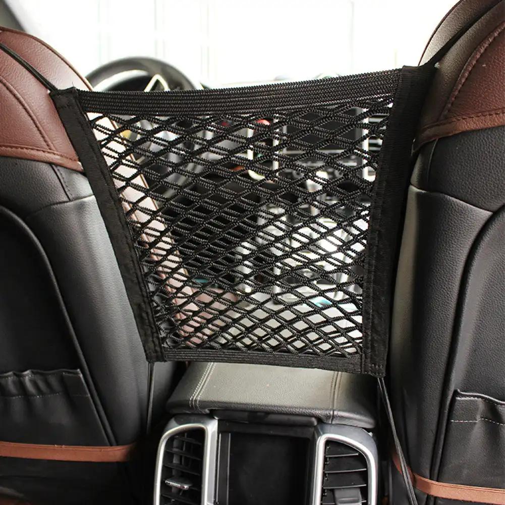 Car Elastic Storage Net Bag Between Seats Auto Interior Organizer Car Divider Pet Barrier Universal Stretchable 3 Layer Mesh Bag