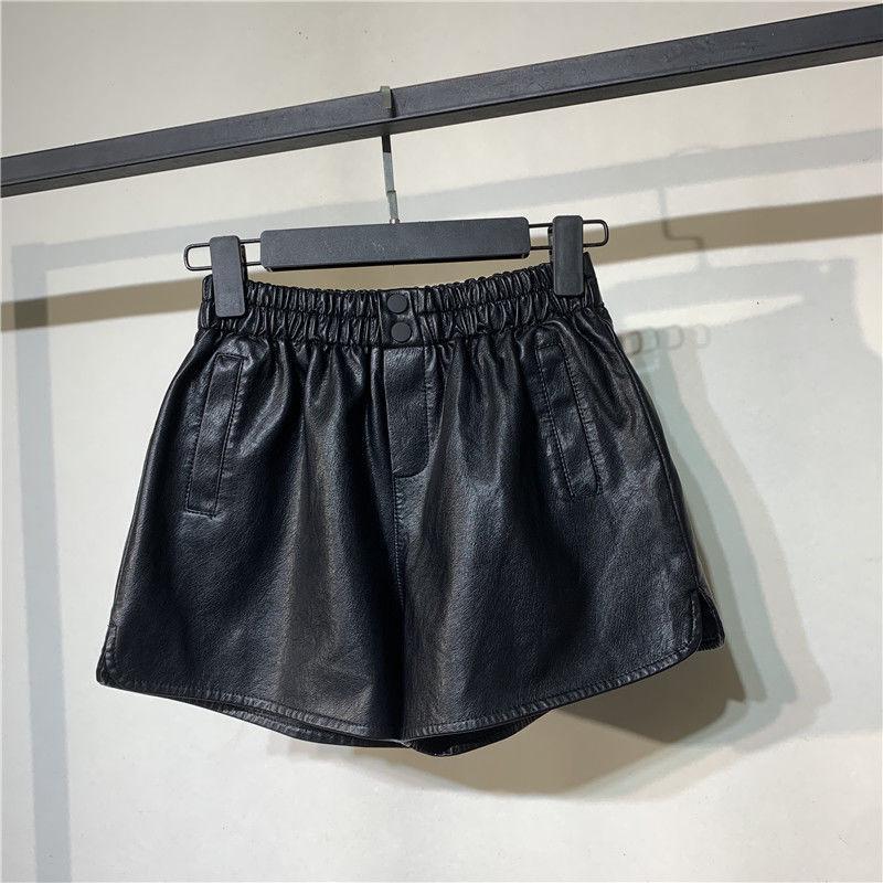 2025 Damen Leder Bootcut Shorts mit hohem Bund: Herbst/Winter A-Linie Weitbein Koreanischer Stil.