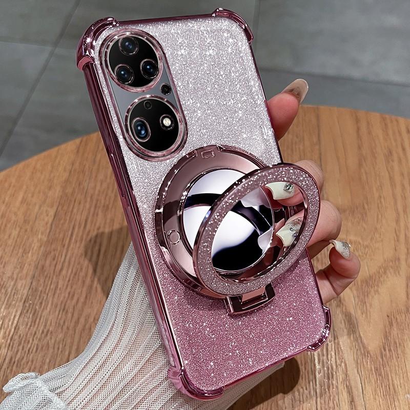 P50 Phone Case With Mirror Kickstand Silicone Cover Full Protection Shockproof Luxury Design Huawei P50