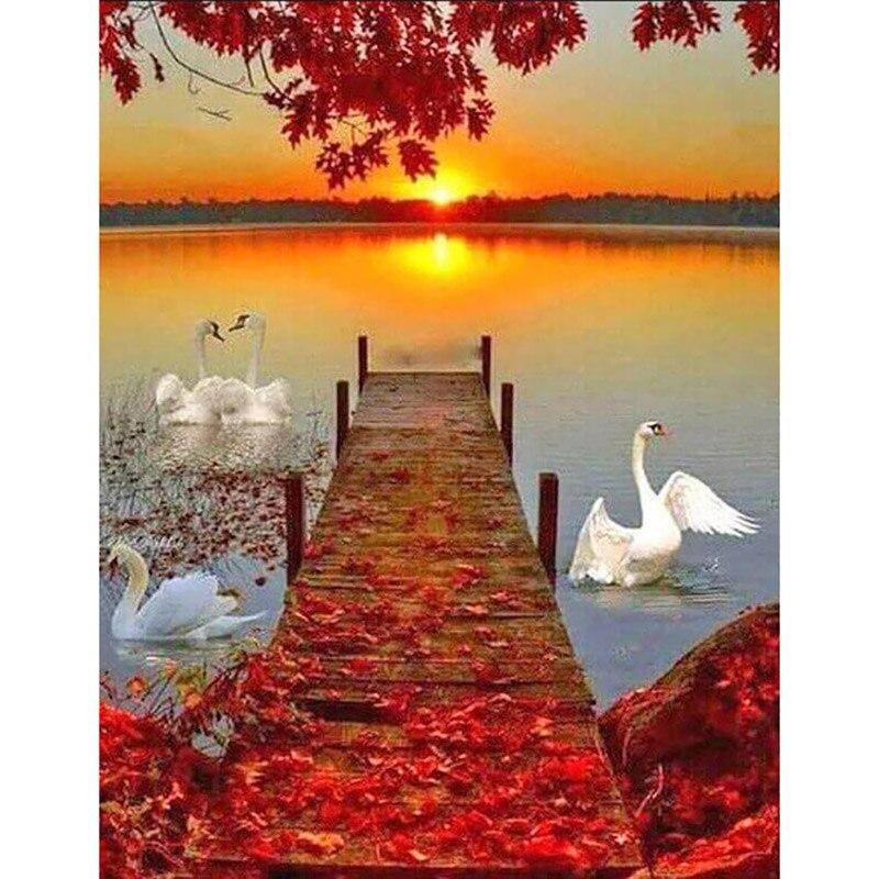 5D DIY Flower Diamond Painting Scenery Sea Sunset Diamond Embroidery Full Round Drill Rhinestone Mosaic Home Decor Gift